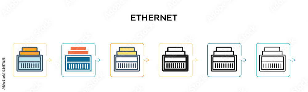 Poster ethernet vector icon in 6 different modern styles. black, two colored ethernet icons designed in fil
