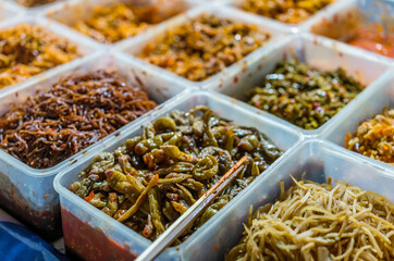 Food buffet in an outdoor street food stall