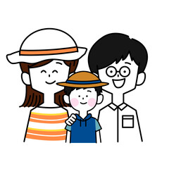 夏に楽しそうにする3人家族