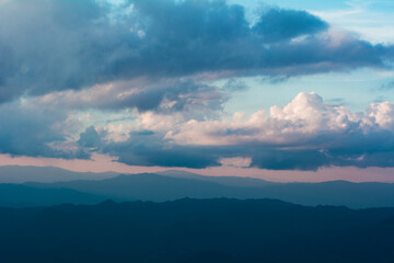 View of Mountain range in cloudy day.