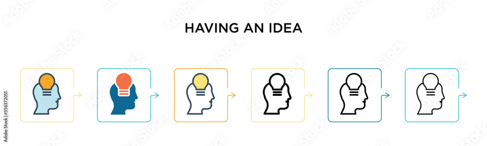 Poster having an idea vector icon in 6 different modern styles. black, two colored having an idea icons des
