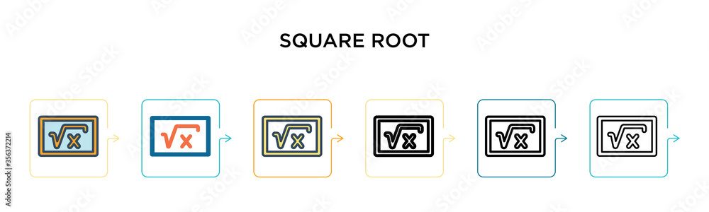 Poster square root vector icon in 6 different modern styles. black, two colored square root icons designed 