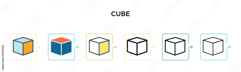Poster cube vector icon in 6 different modern styles. black, two colored cube icons designed in filled, out