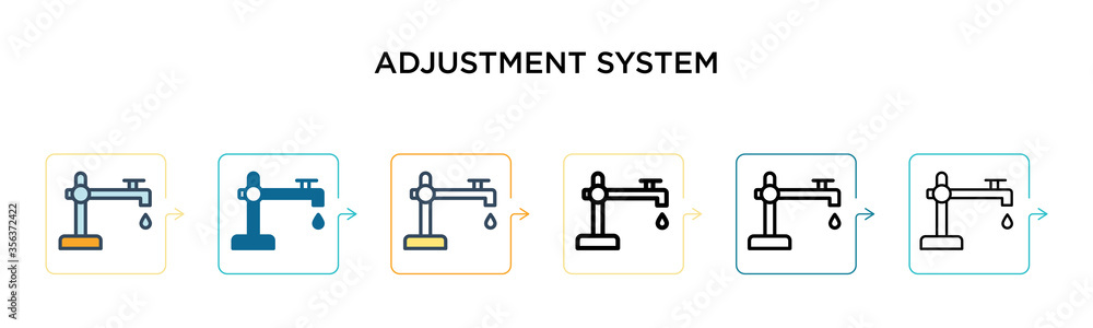 Poster adjustment system vector icon in 6 different modern styles. black, two colored adjustment system ico