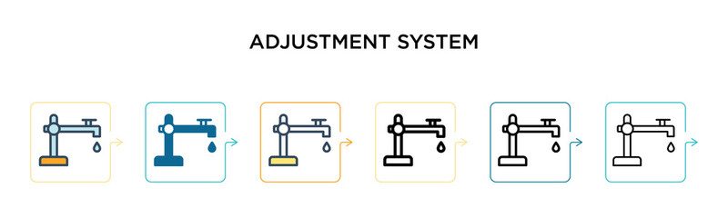 Adjustment system vector icon in 6 different modern styles. Black, two colored adjustment system icons designed in filled, outline, line and stroke style. Vector illustration can be used for web,