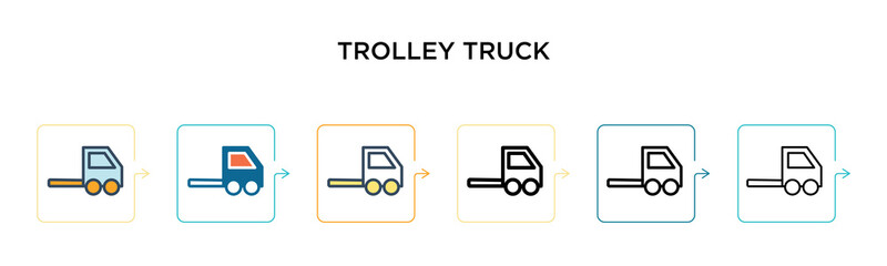 Trolley truck vector icon in 6 different modern styles. Black, two colored trolley truck icons designed in filled, outline, line and stroke style. Vector illustration can be used for web, mobile, ui