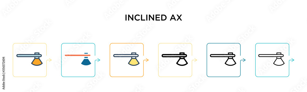Poster inclined ax vector icon in 6 different modern styles. black, two colored inclined ax icons designed 