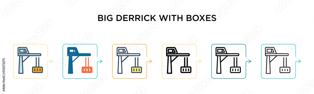 Poster big derrick with boxes vector icon in 6 different modern styles. black, two colored big derrick with