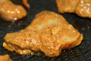 Maranated chicken tikka, Indian food, grilled chiifken made in Yorkshire England 
