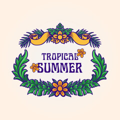 Illustrations tropical summer frame Leaf  for party and merchandise element advertising agency