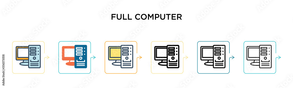 Aufkleber full computer vector icon in 6 different modern styles. black, two colored full computer icons desig