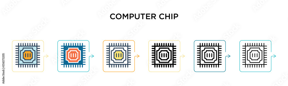 Aufkleber computer chip vector icon in 6 different modern styles. black, two colored computer chip icons desig