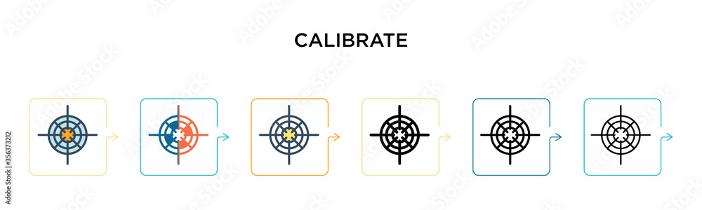 Aufkleber calibrate vector icon in 6 different modern styles. black, two colored calibrate icons designed in f