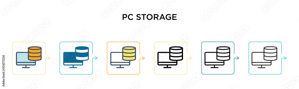 Poster pc storage vector icon in 6 different modern styles. black, two colored pc storage icons designed in