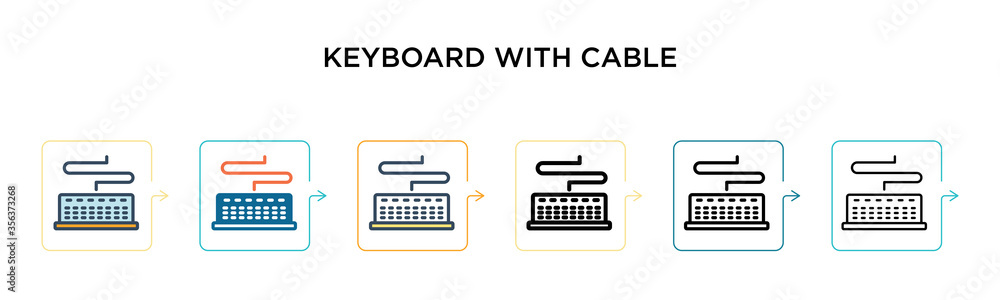 Poster keyboard with cable vector icon in 6 different modern styles. black, two colored keyboard with cable