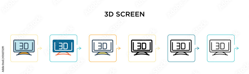 Poster 3d screen vector icon in 6 different modern styles. black, two colored 3d screen icons designed in f