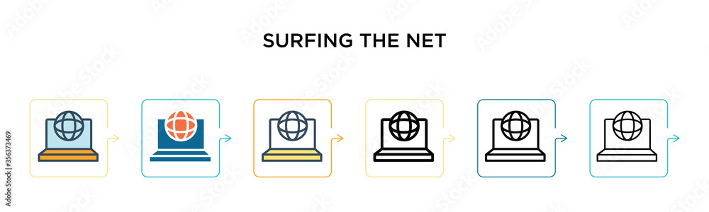 Poster surfing the net vector icon in 6 different modern styles. black, two colored surfing the net icons d