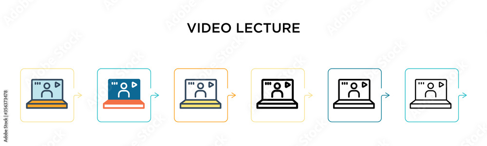 Aufkleber video lecture vector icon in 6 different modern styles. black, two colored video lecture icons desig