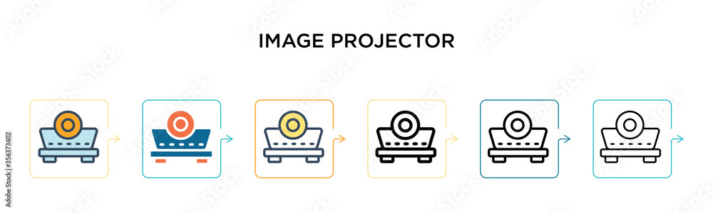 Poster image projector vector icon in 6 different modern styles. black, two colored image projector icons d