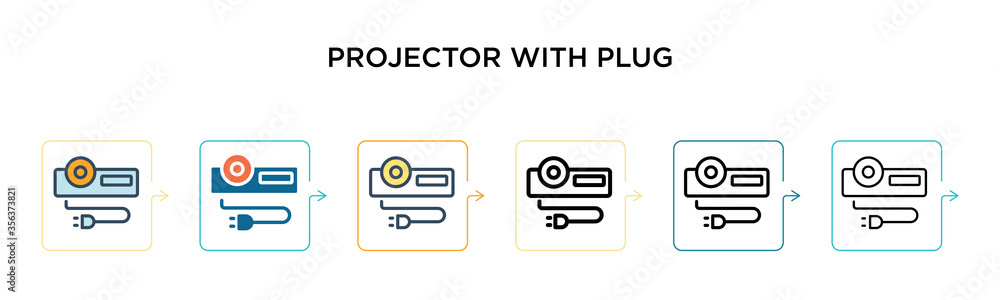 Poster projector with plug vector icon in 6 different modern styles. black, two colored projector with plug
