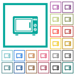 Microwave oven flat color icons with quadrant frames
