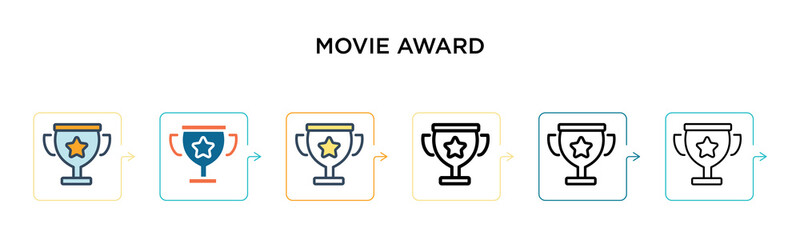 Movie award vector icon in 6 different modern styles. Black, two colored movie award icons designed in filled, outline, line and stroke style. Vector illustration can be used for web, mobile, ui