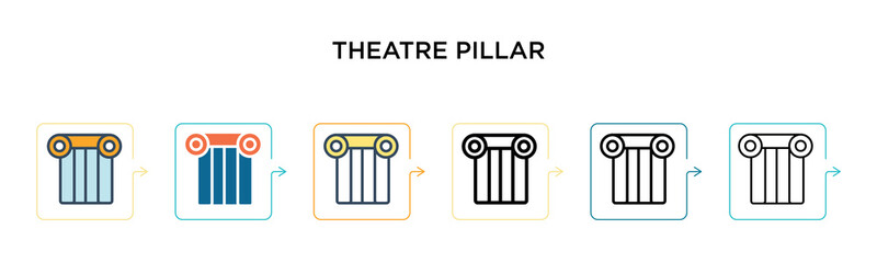 Theatre pillar vector icon in 6 different modern styles. Black, two colored theatre pillar icons designed in filled, outline, line and stroke style. Vector illustration can be used for web, mobile, ui