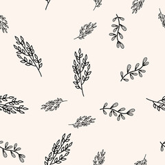 Simple black and beige plants background. Floral seamless pattern can be used for wallpaper, website, textile printing.