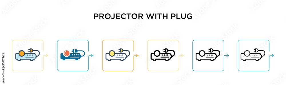 Aufkleber projector with plug vector icon in 6 different modern styles. black, two colored projector with plug