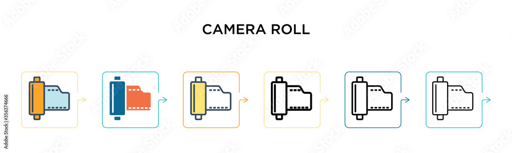 Poster camera roll vector icon in 6 different modern styles. black, two colored camera roll icons designed 