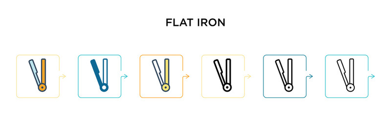 Flat iron vector icon in 6 different modern styles. Black, two colored flat iron icons designed in filled, outline, line and stroke style. Vector illustration can be used for web, mobile, ui