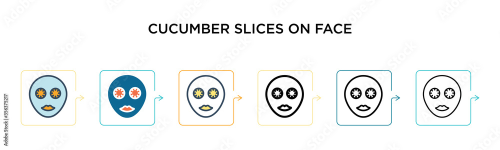 Poster cucumber slices on face vector icon in 6 different modern styles. black, two colored cucumber slices