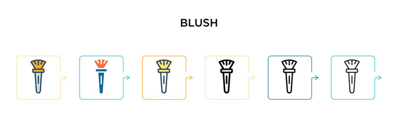 Blush vector icon in 6 different modern styles. Black, two colored blush icons designed in filled, outline, line and stroke style. Vector illustration can be used for web, mobile, ui