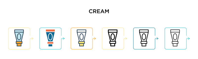 Cream vector icon in 6 different modern styles. Black, two colored cream icons designed in filled, outline, line and stroke style. Vector illustration can be used for web, mobile, ui