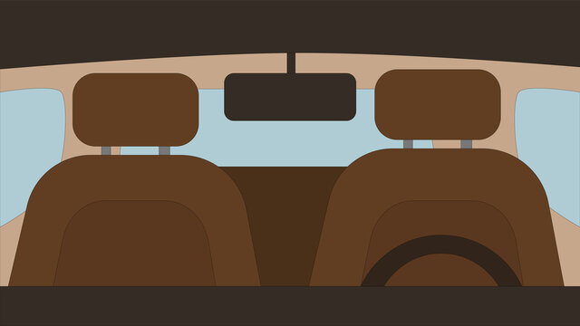 Car interior. View from inside of the car. Travel background. Car background. Automobile look. Cartoon car interior background