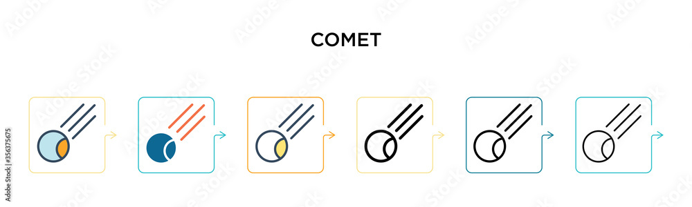 Poster comet vector icon in 6 different modern styles. black, two colored comet icons designed in filled, o