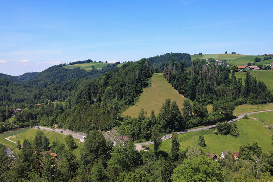 Hirzel pass street and Sihl river