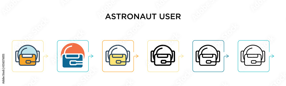 Aufkleber astronaut user vector icon in 6 different modern styles. black, two colored astronaut user icons des
