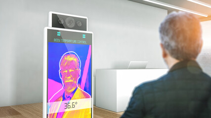 Man scanning body temperature