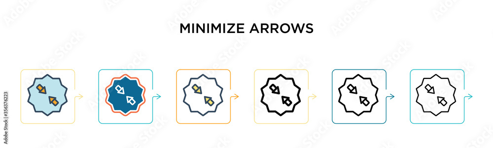 Poster minimize arrows vector icon in 6 different modern styles. black, two colored minimize arrows icons d