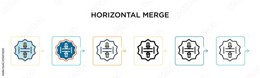 Poster horizontal merge vector icon in 6 different modern styles. black, two colored horizontal merge icons