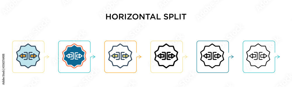 Poster horizontal split vector icon in 6 different modern styles. black, two colored horizontal split icons