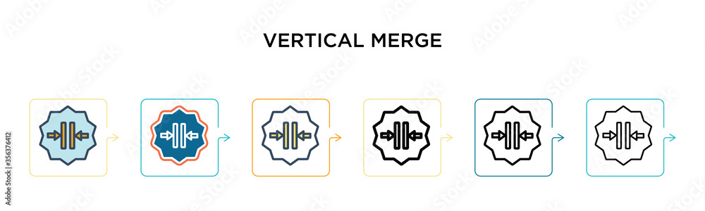 Poster vertical merge vector icon in 6 different modern styles. black, two colored vertical merge icons des
