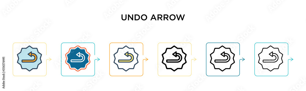 Aufkleber undo arrow vector icon in 6 different modern styles. black, two colored undo arrow icons designed in