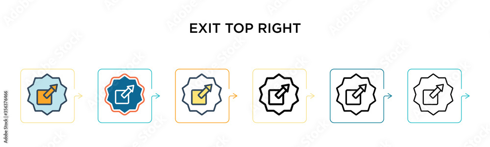 Poster exit top right vector icon in 6 different modern styles. black, two colored exit top right icons des
