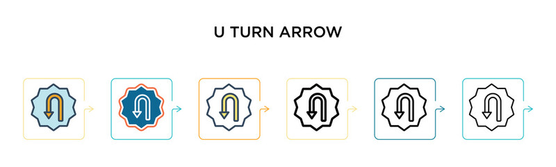 U turn arrow vector icon in 6 different modern styles. Black, two colored u turn arrow icons designed in filled, outline, line and stroke style. Vector illustration can be used for web, mobile, ui © Premium Art