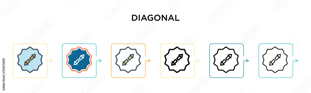 Aufkleber diagonal vector icon in 6 different modern styles. black, two colored diagonal icons designed in fil