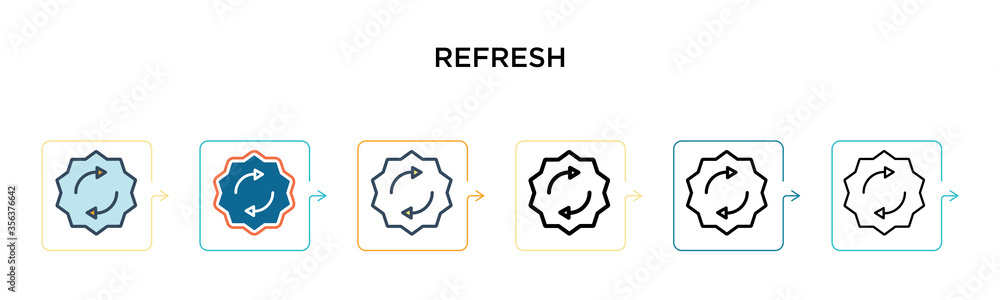 Aufkleber refresh vector icon in 6 different modern styles. black, two colored refresh icons designed in fille