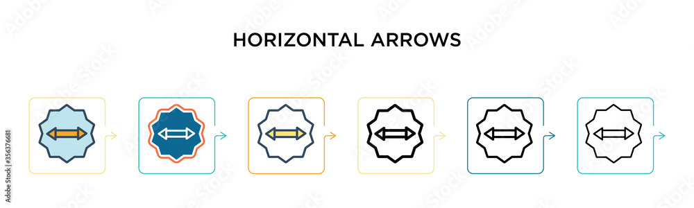 Poster horizontal arrows vector icon in 6 different modern styles. black, two colored horizontal arrows ico