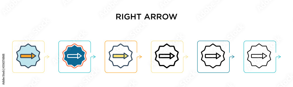 Poster right arrow vector icon in 6 different modern styles. black, two colored right arrow icons designed 